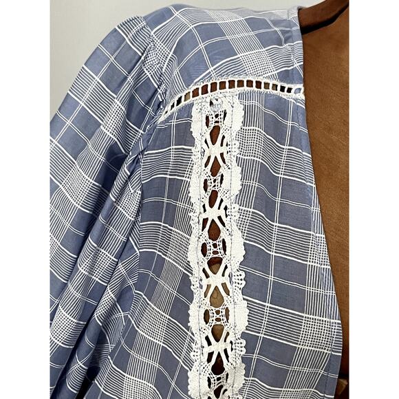 Free People Sz L Time Out Tunic Top Cotton Peasant Boho Feminine Lace Prairie - Picture 6 of 15